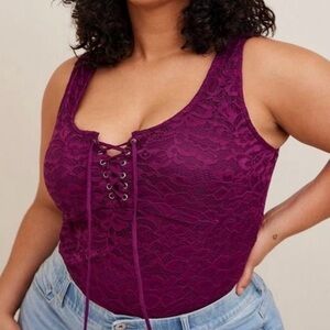 Elegant Lace-Up Purple bodysuit